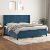 Cumpara ieftin Pat box spring cu saltea, albastru &icirc;nchis, 200x200 cm, catifea