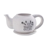 Cumpara ieftin Ghiveci flori ceramica alba neagra Ceainic 31 x 19 x 13 cm
