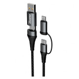 Cablu Date si Incarcare USB Type-C / USB la USB Type-C / Lightning Dudao L20xs, 65W, 1 m, 4in1, Gri