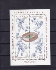 ROMANIA 1998 LP 1455 C.M. DE FOTBAL FRANTA - BLOC DANTELAT MNH foto