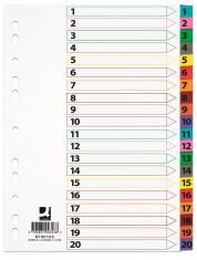 Index Carton Alb Mylar Numeric 1-20, Margine Pp Color, A4, 170g/mp, Q-connect foto