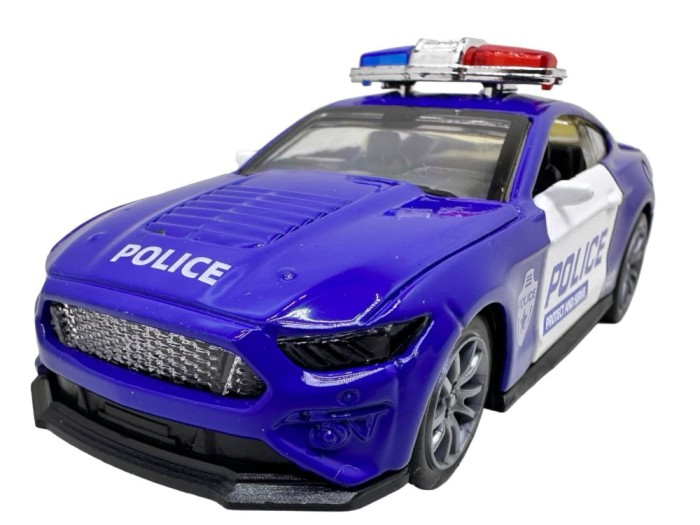 Macheta Ford Mustang politie albastru sunet lumini deschide usile resort 1/43