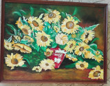 Tablou cana cu floarea soarelui semnat Cimpoesu., Flori, Ulei, Realism