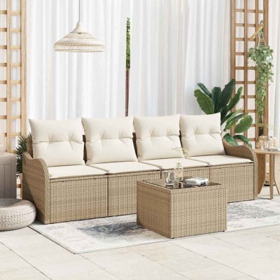 vidaXL Set de canapele pentru grădină 5 pcs Bej Rattan poli foto