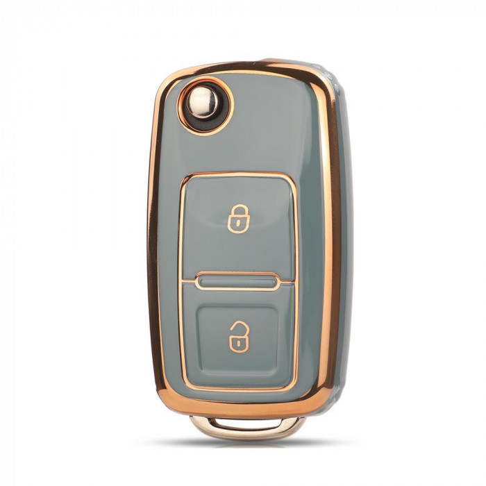 Husa Cheie Briceag Vw Golf 4, 2 Butoane, Tpu, Gri albastrui cu contur auriu AutoProtect KeyCars