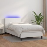 Cumpara ieftin Pat cu arcuri, saltea și LED, alb, 100x200 cm, piele ecologică