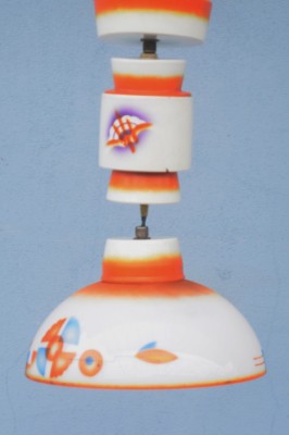 Lampa veche pendul cu abajur din sticla de tip opalina realizata Art Deco foto