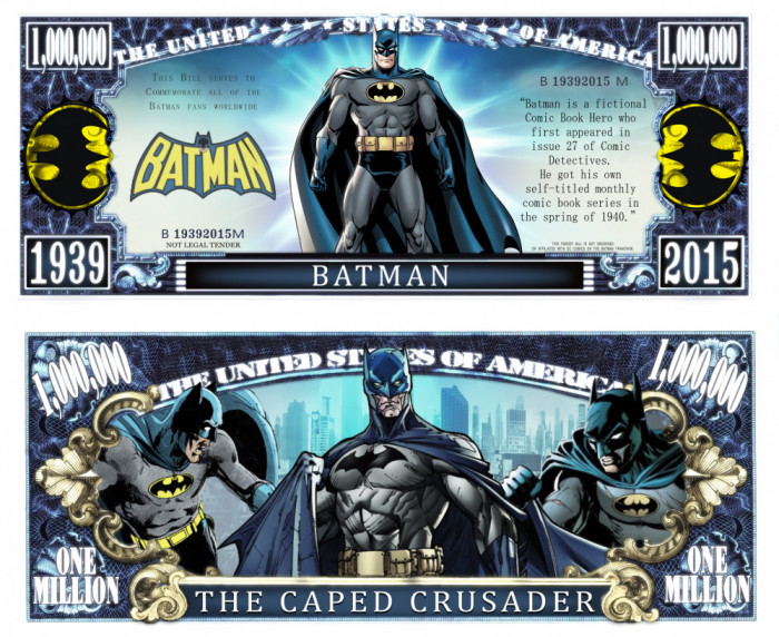 SUA = FANTASY NOTE (TJ6) = BATMAN - 2015 - UNC / SERIA COMICS SUPERHEROS