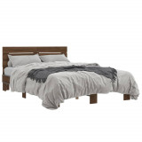 VidaXL Cadru de pat, stejar maro, 135x190 cm, lemn prelucrat și metal