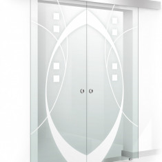 Usa culisanta Boss ® Duo model Shine alb, 60+60x215 cm, sticla Gri securizata, glisanta in ambele directii