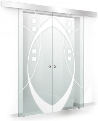 Usa culisanta Boss &amp;reg; Duo model Shine alb, 95+95x215 cm, sticla Gri securizata, glisanta in ambele directii foto