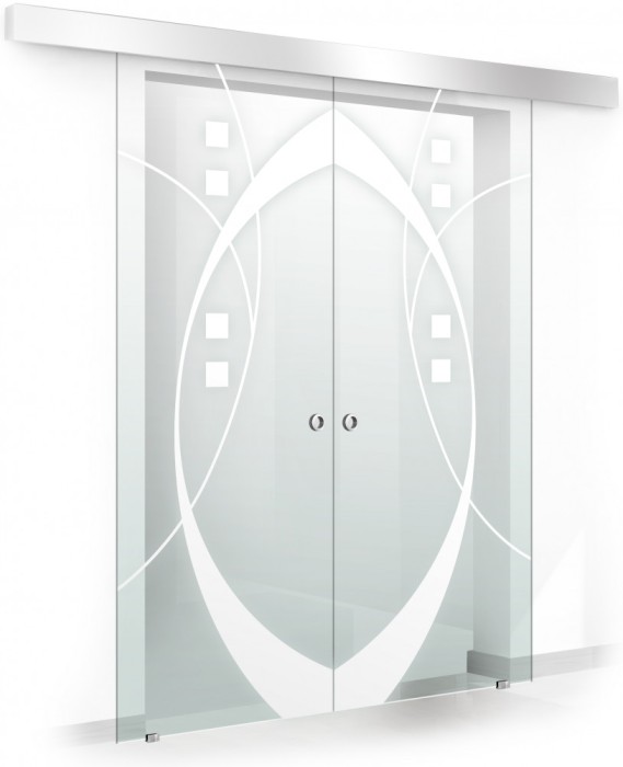 Usa culisanta Boss &reg; Duo model Shine alb, 95+95x215 cm, sticla Gri securizata, glisanta in ambele directii