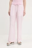 Hollister Co. pantaloni de bumbac culoarea roz, drept, high waist, KI356-5063