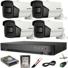 Sistem supraveghere Hikvision 4 camere 8MP IR 80M DVR 4K AcuSense cu accesorii incluse si HDD 1TB SafetyGuard Surveillance