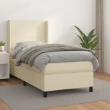 vidaXL Pat box spring cu saltea, crem, 90x200 cm, piele ecologică