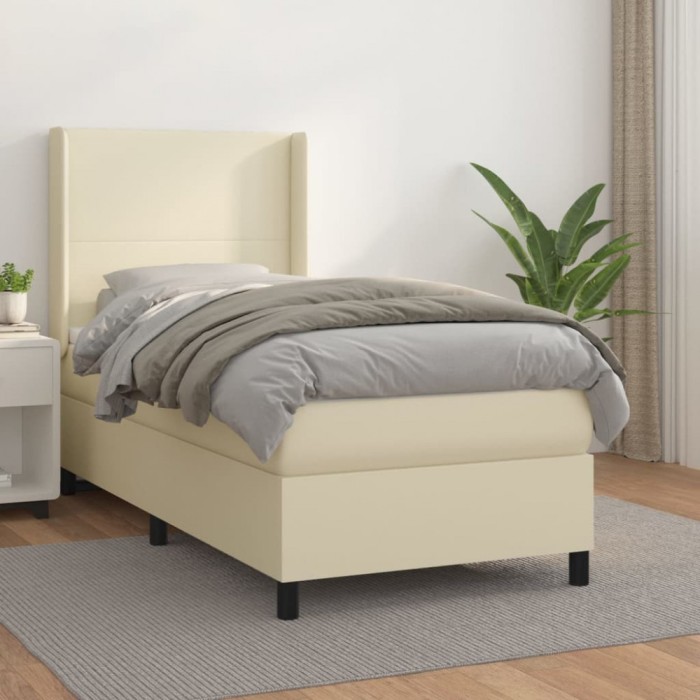 vidaXL Pat box spring cu saltea, crem, 100x200 cm, piele ecologică 3132365