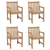 vidaXL Scaune grădină, cu perne bej, 4 buc., lemn masiv de tec 3073007