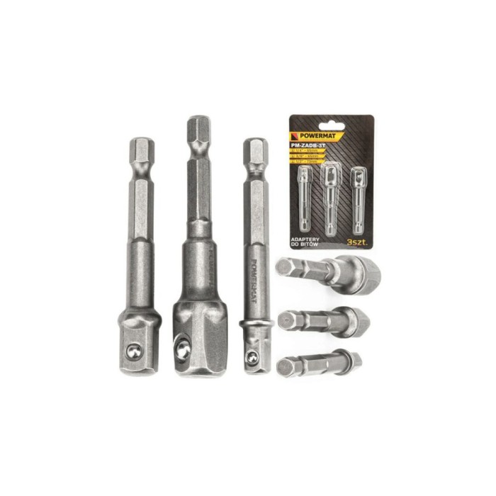 Set 3 adaptoare 1/4, 3/8, 1/2 pentru masina de gaurit, filetanta, Powermat