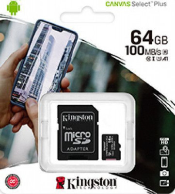 Card de memorie Kingston microSDHC 64GB, Class 10 + Adaptor Canvas Plus + Ambalaj Retail foto