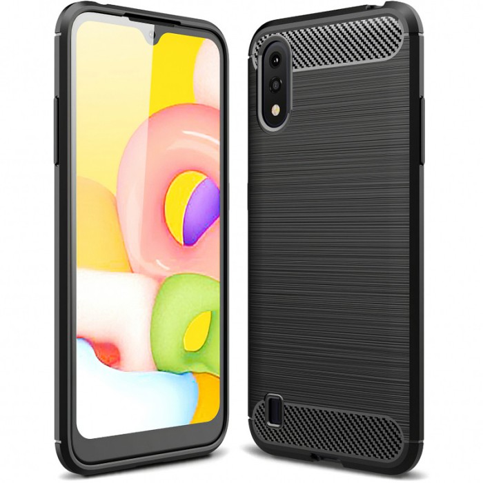 Husa TPU Forcell Carbon pentru Samsung Galaxy A01, Neagra