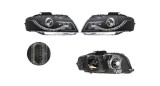 Set faruri Audi A3, 05.2008, montare fata, stanga+dreapta, cu lumina pozitie LED; H9; manual/electric; negru, transparent; cu motor; Tuning;