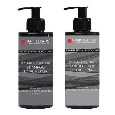 Set Sampon si Balsam hidratant cu keratina Total Repair Black Line Ihair Keratin 300ml foto