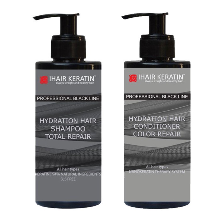 Set Sampon si Balsam hidratant cu keratina Total Repair Black Line Ihair Keratin 300ml