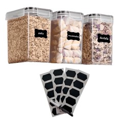 Recipiente etanse de depozitare Koken, plastic fara BPA, Set 3 Caserole, Transparent/Negru - Set 3 Recipiente 2L