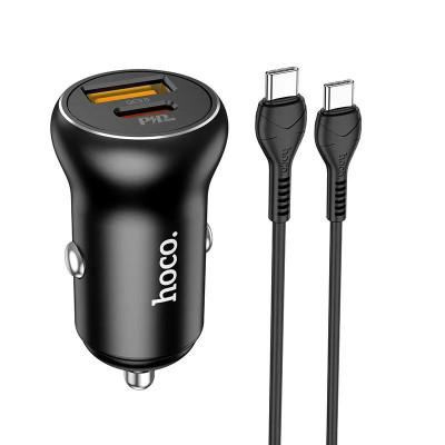 Set Incarcator Auto+ Cablu Date Type-C to Lightning Hoco NZ5 1xUSB 2.1A QC3.0 Negru foto