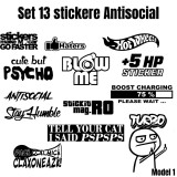 Set 13 Stickere Antisocial pentru Masina , Funny, Dark si Tuning Pack