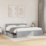 VidaXL Cadru de pat cu tăblie gri beton 200x200 cm lemn prelucrat