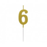 Lumanare tort cifra 6, auriu metalic, 9.5 cm