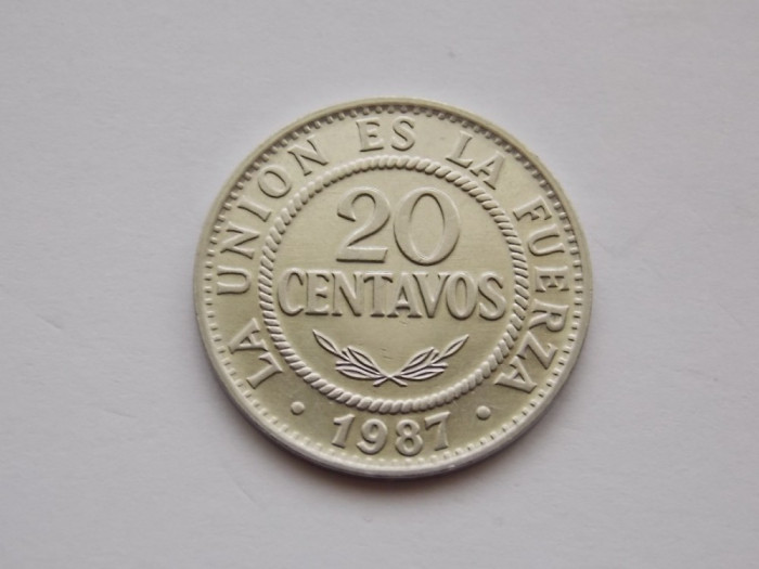 20 CENTAVOS 1987 BOLIVIA-XF