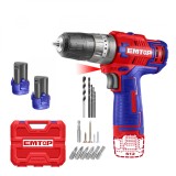 Masina de Gaurit si Insurubat cu Impact EMTOP ECiDL12620, 12V, Cuplu 45Nm, 2 Baterii 1.5Ah, 50 Accesorii, Incarcare USB Tip C, Lumina de lucru LED, Cu