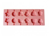 Cumpara ieftin Forma silicon 12 cavitati, Diverse modele, Acadele din ciocolata sau Acadele din zahar, Roz, 26 cm, 312COF