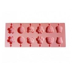 Forma silicon 12 cavitati, Diverse modele, Acadele din ciocolata sau Acadele din zahar, Roz, 26 cm, 312COF