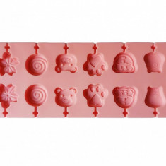Forma silicon 12 cavitati, Diverse modele, Acadele din ciocolata sau Acadele din zahar, Roz, 26 cm, 312COF