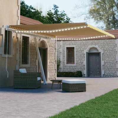 vidaXL Copertină retractabilă manual cu LED, galben și alb, 450x300 cm 3069563 foto