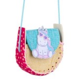 Posetă din paie pentru fete, cu imprimeu unicorn și ochelari de soare, 11x5x11cm, CMCLASS