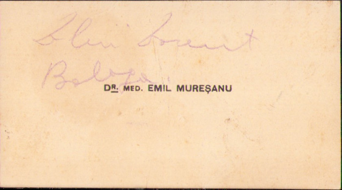 HST A1765 Carte de vizită dr Emil Mureșanu Cluj 1943