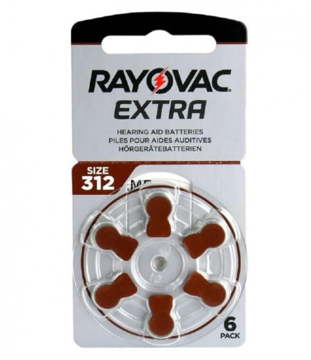 Baterii pentru aparat auditiv 312 Rayovac Zinc Air Extra, Set de 6 - NOU