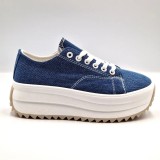 Tenisi Dama Platforma Denim Navy 41, Adidasi Albastri Material Textil Brant Confortabil, Inaltime Talpa 4cm, Casual, Siret