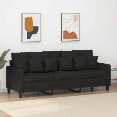 Canapea cu 3 locuri, negru, 180 cm, material textil