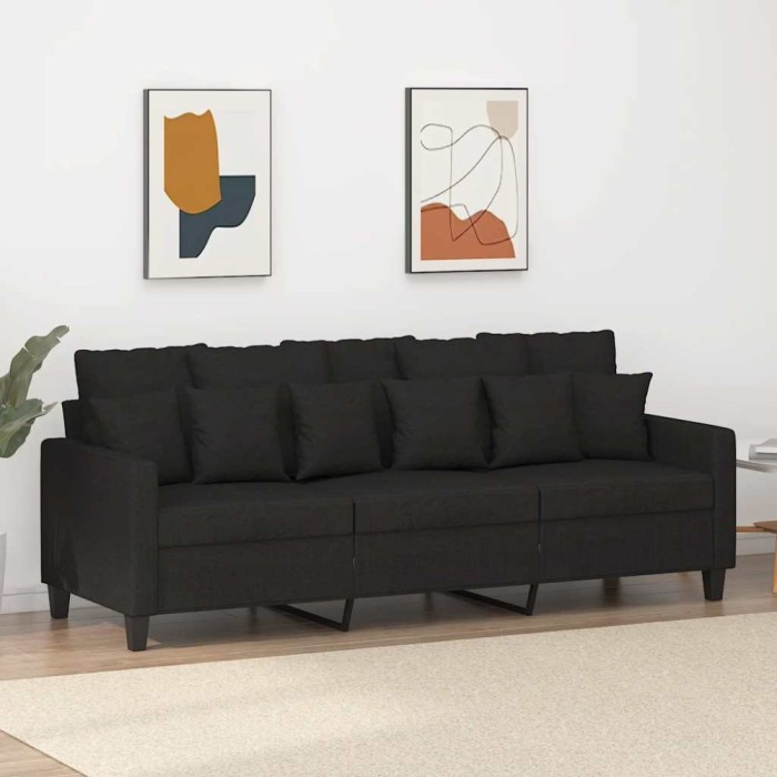 Canapea cu 3 locuri, negru, 180 cm, material textil