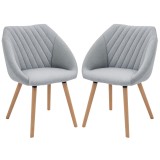 HOMCOM Set de 2 Scaune de Dining Design scandinav, Picioare subtiri din lemn de fag, Scaun cu spătar și brațe ergonomice, Gri | Aosom Romania