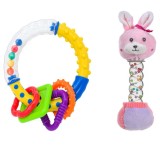Set Jucarie Zornaitoare Inel cu Forme 9cm + Jucarie Zornaitoare ConceptSeller&reg; de Plus Iepuras cu Coroana Bile Colorate 21cm, Oem