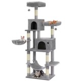FEANDREA Ansamblu pentru pisici, plus si sisal, cu platforme, cusca, hamac si stalpi de zgariat, 50x60x199 cm, gri Household NewTrend