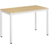 VASAGLE Birou pentru calculator, cadru metalic, design modern si minimalist, 120x60x75 cm, alb cu blat stejar