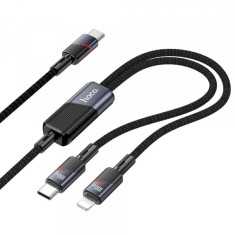 Cablu Date si Incarcare USB-C - Lightning / USB-C HOCO U139 2in1, 100W, 1.2m, Negru