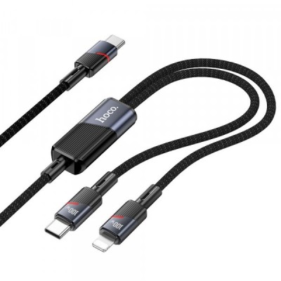 Cablu Date si Incarcare USB-C - Lightning / USB-C HOCO U139 2in1, 100W, 1.2m, Negru foto